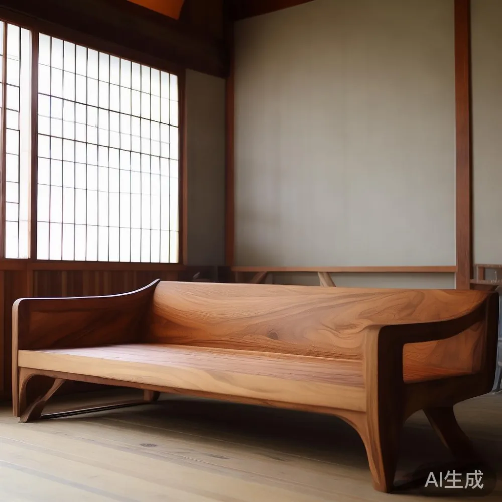 伝統的な日本の部屋に収められたエレガントな無垢材ソファ